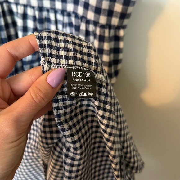 POL Navy and White Gingham Boho Ruffle Sleeveless Midi Dress- Size Large - Picture 6 of 9